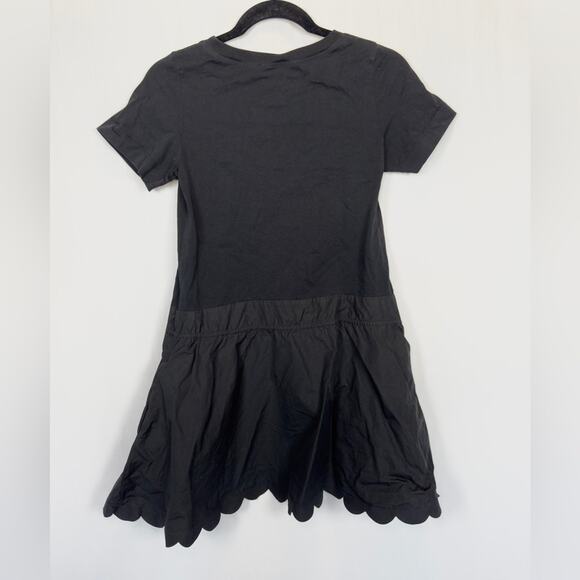See by Chloe Black Cotton Scallop Hem Short Sleeve Drawstring Waist Mini Dress - Picture 8 of 10